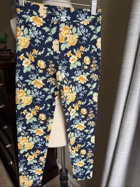 Janie and Jack Navy Floral Leggings with Yellow Roses size 8